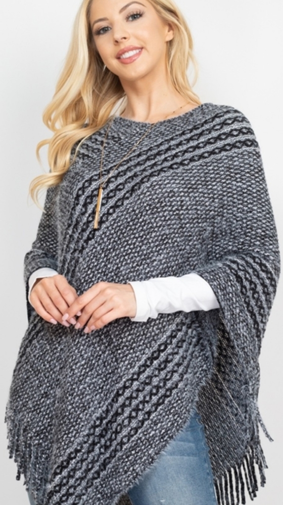 NWT Striped Knited with Tessel Poncho